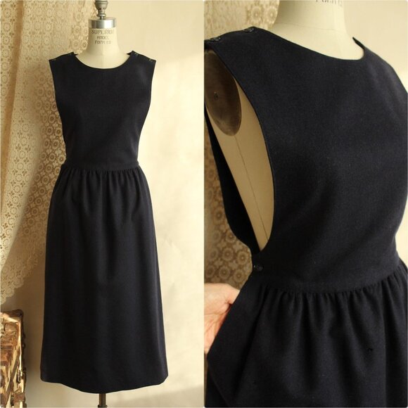 Jg Hook Dresses & Skirts - Vintage 1980s Dress with Pockets, J.G. Hook Wool Navy Blue Pinafore, Size 8